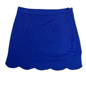 Tobi Mini Skirt Solid Blue Scallop Hem Side Zip Mini Stretch Women's Medium M